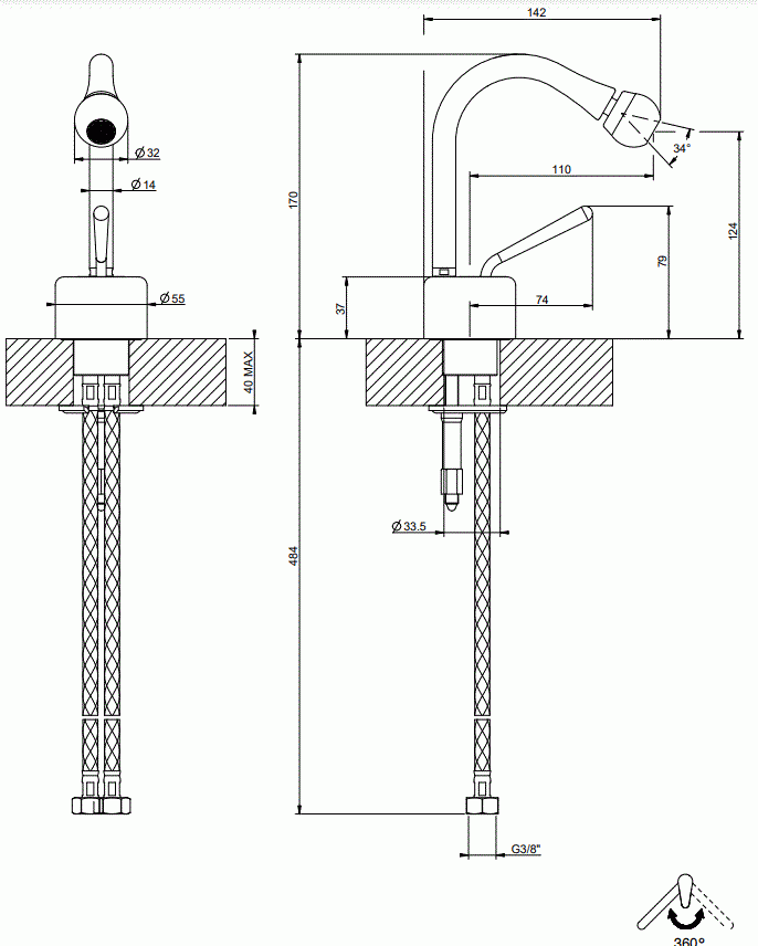 Gessi Goccia Miscelatore Bidet Senza Scarico Cromo, dettaglio ravvicinato della finitura e del marchio