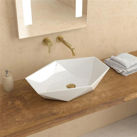 Lavabo esagono 57X37 catino Da Appoggio esagonale In Porcellana Bianco