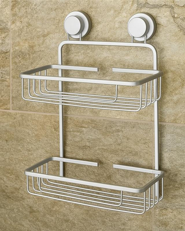 Mensola portasapone vasca doccia 2 ripiani silver in alluminio installato in bagno moderno con ante in vetro temperato...