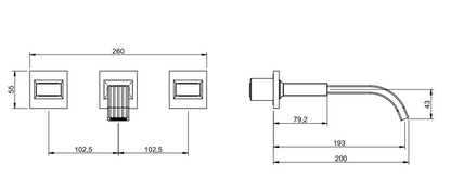 Treemme Kea RWIT7A52CCK1 gruppo lavabo a muro 200mm con maniglia in marmo senza parte incasso cromo
