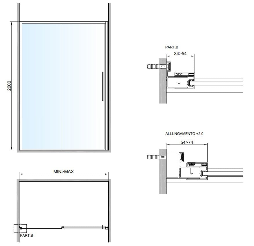Box doccia a nicchia 137-141 cm scorrevole trasparente Oro installato in bagno moderno con ante in vetro temperato