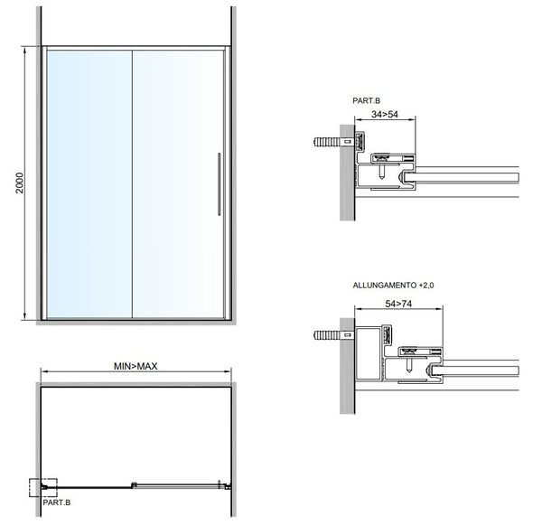 Box doccia a nicchia 137-141 cm scorrevole in cristallo trasparente profili bronzo Puro SC1 Relax