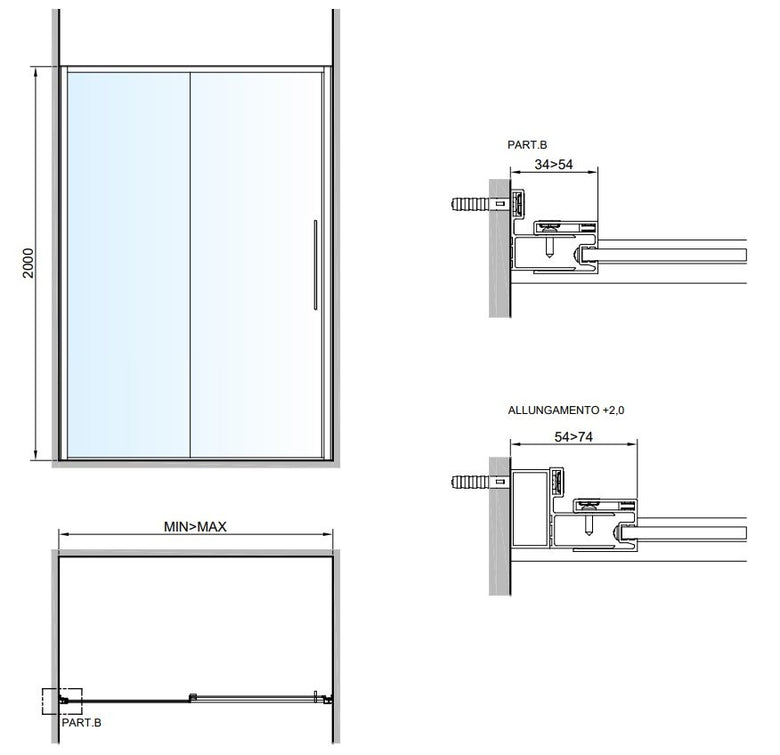 Box doccia a nicchia 137-141 cm scorrevole trasparente Oro installato in bagno moderno con ante in vetro temperato