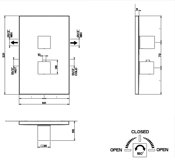 Parte Esterna Miscelatore Termostatico Doccia A Parete 2 Vie parte incasso non inclusa Cromo Rettangolo 20184 Gessi