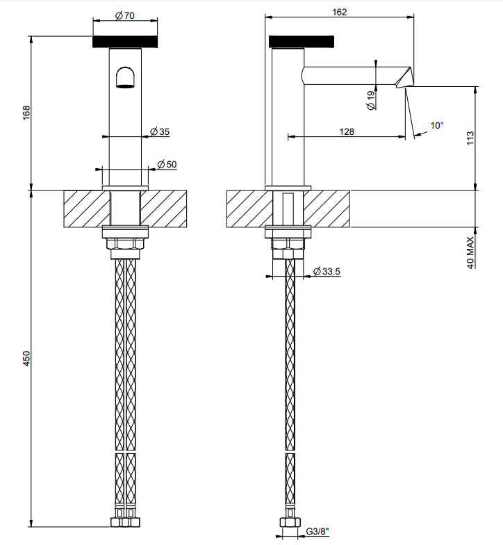 Gessi Anello Rubinetto miscelatore lavabo monocomando senza Cromo Lucido, vista frontale su sfondo bianco