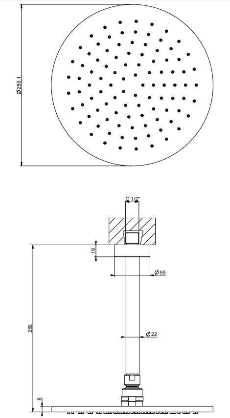 Gessi Ventaglio Soffione doccia a soffitto orientabile cromo Cromo Lucido, dettaglio ravvicinato della finitura e del marchio