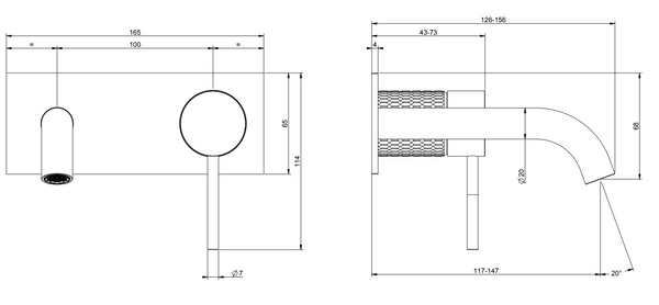 Gessi Meccanica Parte esterna miscelatore lavabo a parete bocca media steel brushed