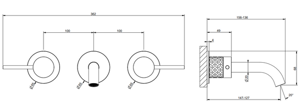 Gessi Intreccio Parte esterna gruppo lavabo a parete 3 fori senza scarico parte incasso non inclusa steel brushed 54192