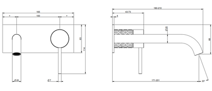 Gessi Intreccio Parte esterna miscelatore lavabo a parete parte incasso non inclusa steel brushed 54190