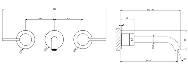 Gessi Parte esterna gruppo lavabo a parete 3 fori bocca lunga senza scarico parte incasso non inclusa steel brushed
