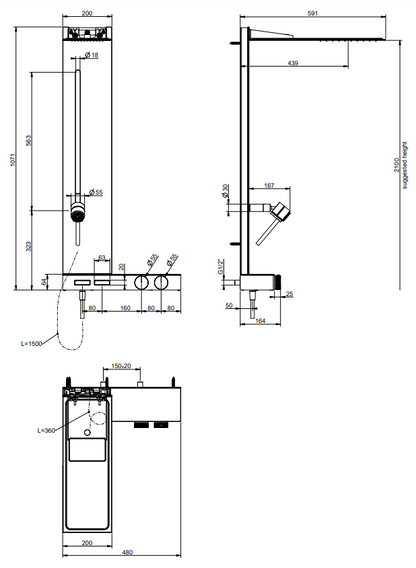 Colonna doccia con miscelatore termostatico 2 funzioni con comandi a pulsante soffione e doccetta anticalcare magnetica scorrevole cromo Hi FI 63043 Gessi