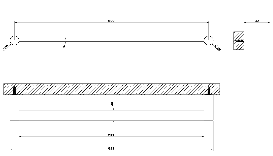 Gessi Porta asciugamani 60 cm a parete steel brushed, dettaglio ravvicinato del materiale e dell'aggancio