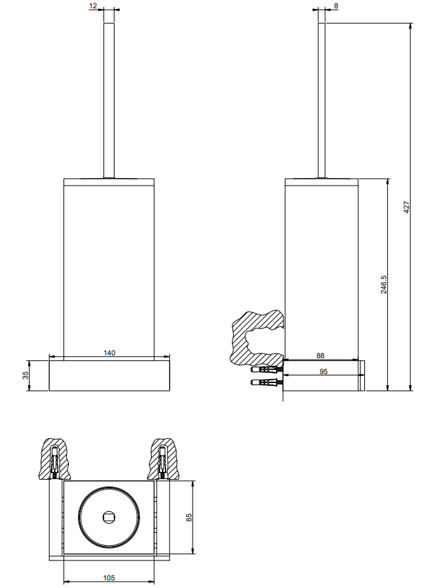 Gessi Inverso Portascopino wc a parete bianco, dettaglio ravvicinato del materiale e dell'aggancio
