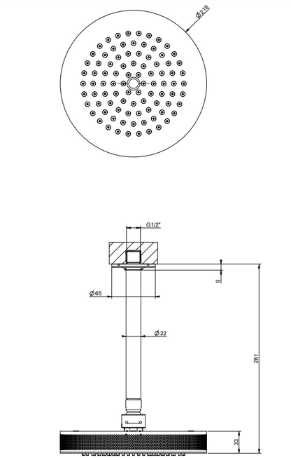 Soffione doccia anticalcare con braccio a soffitto orientabile black xl inciso 58186 gessi