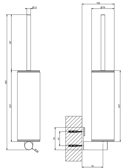 Porta scopino wc a parete bianco steel brushed 54719 gessi