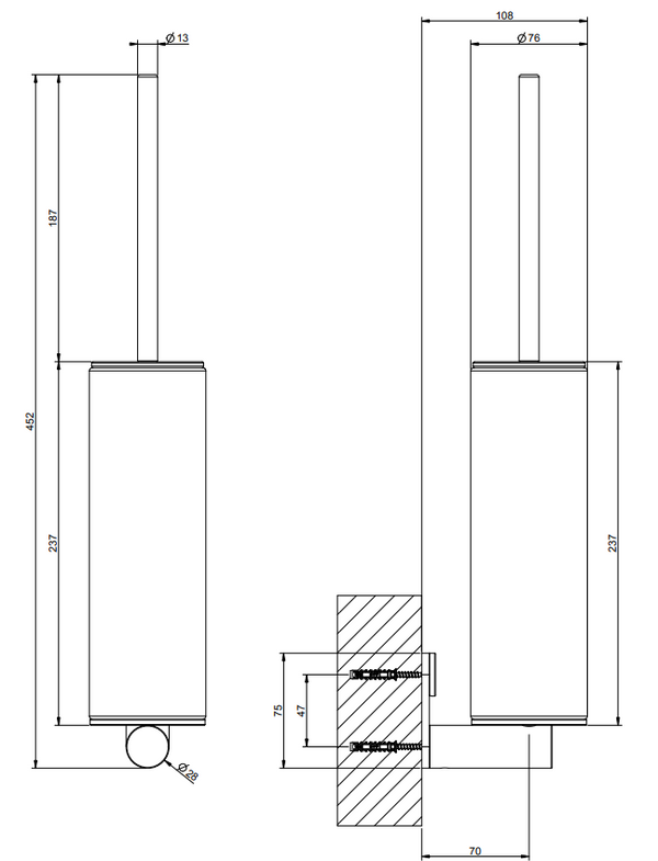 Porta scopino wc a parete bianco steel brushed 54719 gessi