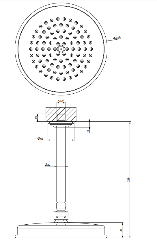 Soffione a soffitto orientabile cromo Venti20 Gessi Cromo Lucido, dettaglio ravvicinato della finitura e del marchio