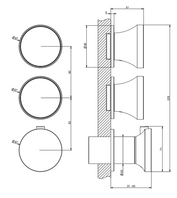 Parte esterna miscelatore termostatico a parete 2 uscite indipendenti brushed brass pvd origini 66334 gessi