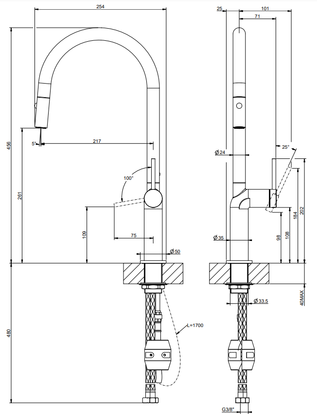 Miscelatore lavello monocomando con canna giravole e Cromo Lucido, dettaglio della doccetta estraibile