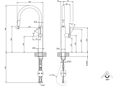 Miscelatore Lavello Monocomando Con Canna Giravole E Doccetta Estraibile Doppio Getto Steel Brushed Tapware 60022 Gessi