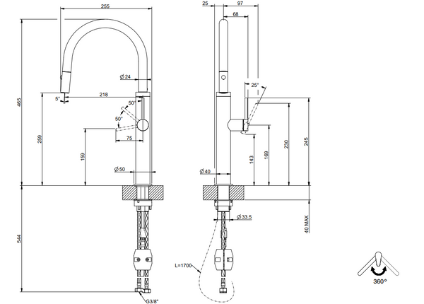 Miscelatore Lavello Monocomando Con Canna Giravole E Doccetta Estraibile Doppio Getto Steel Brushed Tapware 60022 Gessi