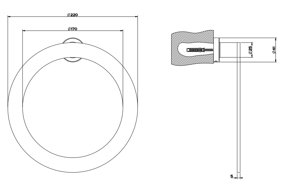 Porta salvietta ad anello 22 cm cromo Emporio Gessi Cromo Lucido, dettaglio ravvicinato del materiale e dell'aggancio