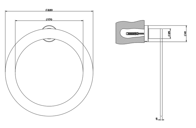 Porta salvietta ad anello 22 cm cromo Emporio Gessi Cromo Lucido, dettaglio ravvicinato del materiale e dell'aggancio