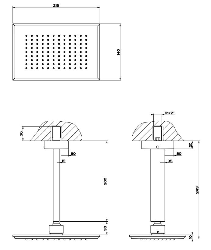 Gessi Eleganza Soffione anticalcare a soffitto orientabile Cromo Lucido, dettaglio ravvicinato della finitura e del marchio