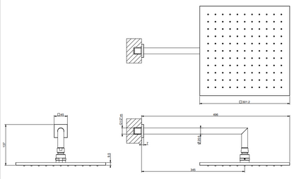 Gessi 47364 Soffione 30x30 quadro a parete orientabile cromo