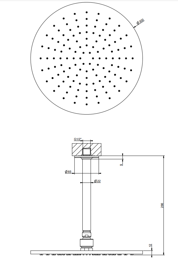 Gessi inciso Soffione 30 cm tondo a soffitto nero opaco, dettaglio ravvicinato della finitura e del marchio