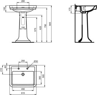 Ideal Standard Calla Colonna Per Lavabo Calla Bianco Europeo ambientato su piano bagno con accessori