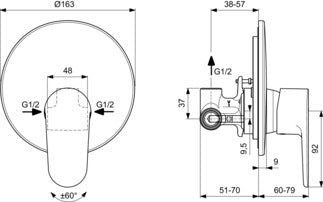 Ideal Standard Cerafine O Miscelatore Doccia Monocomando Ad, componenti inclusi smontati: corpo incasso, placca e rosone