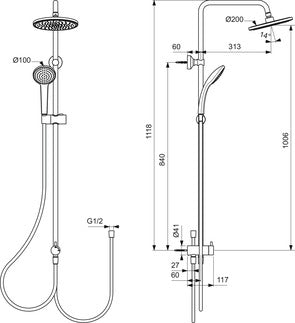 ideal standard idealrain colonna doccia con deviatore Nero Opaco, vista frontale della maniglia e della bocca di erogazione