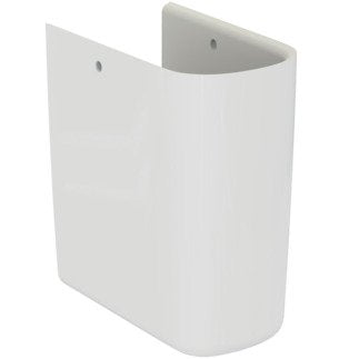 Ideal Standard Tesi Semicolonna Per Lavabo Bianco in ceramica ambientato su piano bagno con accessori