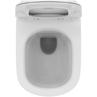 Ideal Standard Coppia sanitari sospesi vaso rimless e bidet ambientato su piano bagno con accessori