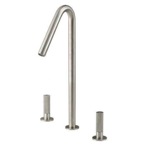 Treemme 22 mm batteria lavabo 260 in acciaio inox satinato, vista frontale su sfondo bianco - Rubinetterie Treemme