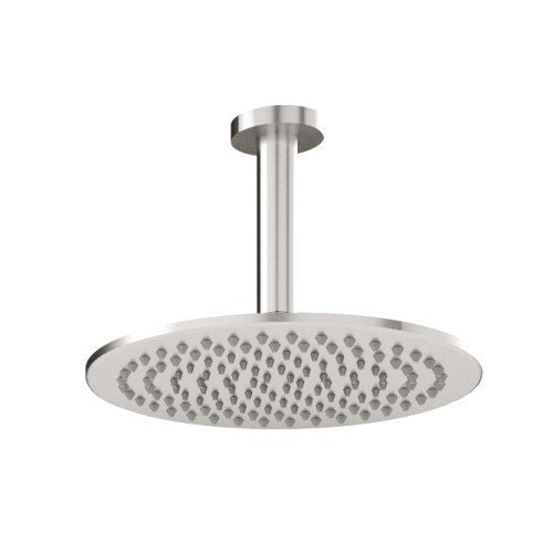 Treemme 22mm Soffione doccia a soffitto 255 mm braccio a Acciaio in satinato, vista frontale della maniglia e della bocca...