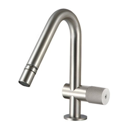 Treemme 22mm miscelatore bidet monocomando inox satinato Acciaio, vista frontale della maniglia e della bocca di...