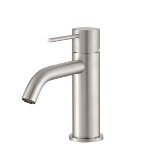 Treemme 40 mm miscelatore lavabo 107 mm monocomando inox Acciaio in acciaio inox e satinato ambientato su piano bagno con...