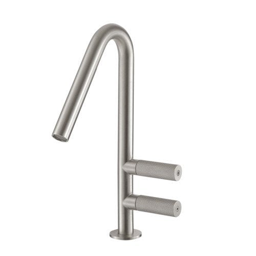 Treemme 22mm IT3014IS2GZZ miscelatore lavabo alto monoforo Acciaio in acciaio inox e satinato ambientato su piano bagno...