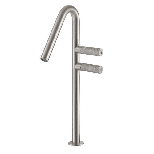 Treemme 22mm miscelatore lavabo alto monoforo con canna ad Acciaio, vista laterale del profilo e della forma...