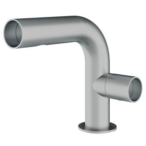 Treemme Watertube miscelatore lavabo 136mm inox satinato Acciaio in acciaio inox ambientato su piano bagno con accessori...
