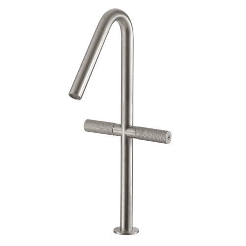 Treemme 22mm IT6015IS2GZZ miscelatore lavabo alto monoforo Acciaio in acciaio inox e satinato ambientato su piano bagno...