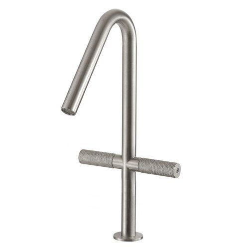 Treemme 22mm miscelatore lavabo alto monoforo inox satinato Acciaio in acciaio inox ambientato su piano bagno con...