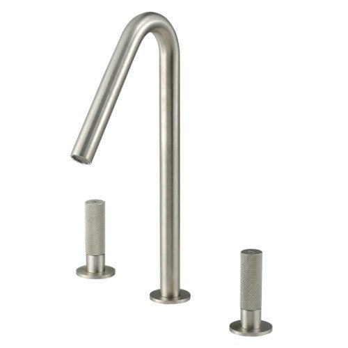 Treemme 22mm batteria lavabo alto inox satinato IT6054IS2GZZ Acciaio in acciaio inox ambientato su piano bagno con...