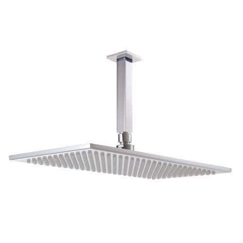 Treemme Arche soffione 36x26 doccia a soffitto anticalcare Cromo Lucido, vista frontale della maniglia e della bocca di...