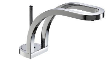 Treemme Philo miscelatore monocomando lavabo 122mm di Cromo Lucido in ottone e cromato ambientato su piano bagno con...