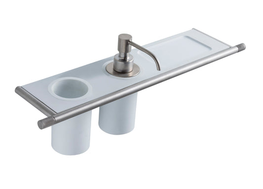 Treemme 5mm IT8373ISZZZZ mensola portaoggetti con dispenser sapone e portaspazzolini integrato bianco inox satinato