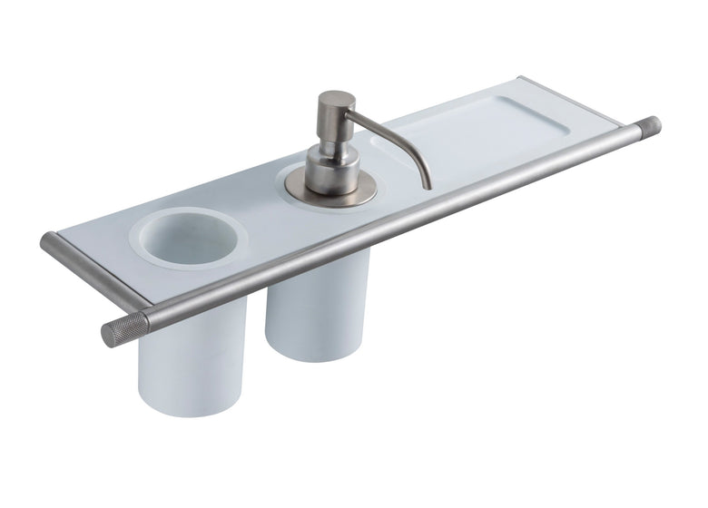 Treemme 5mm IT8373ISZZZZ mensola portaoggetti con dispenser Acciaio in satinato montato a parete, vista del design e...