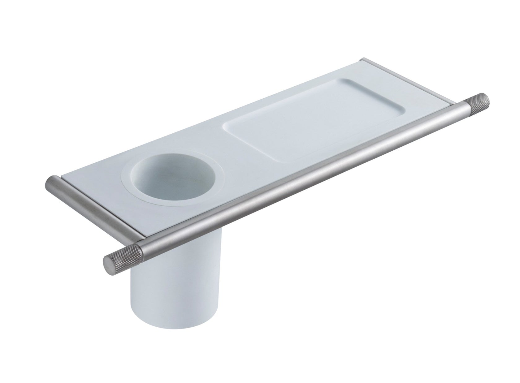 Treemme 22mm bicchiere portaspazzolini con mensola Acciaio in acciaio inox e satinato montato a parete, vista del design...